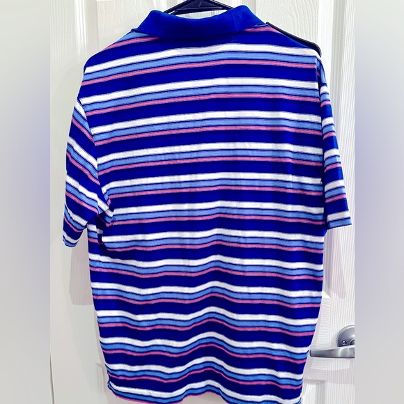 Tiger Woods Collection Golf Polo size M Blue/white/pink striped - Picture 3 of 5